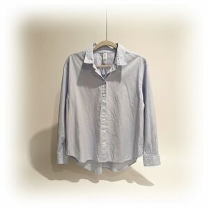 Spanx Womens Light Blue Cotton Poplin Button Down Shirt Long Sleeve Size Medium